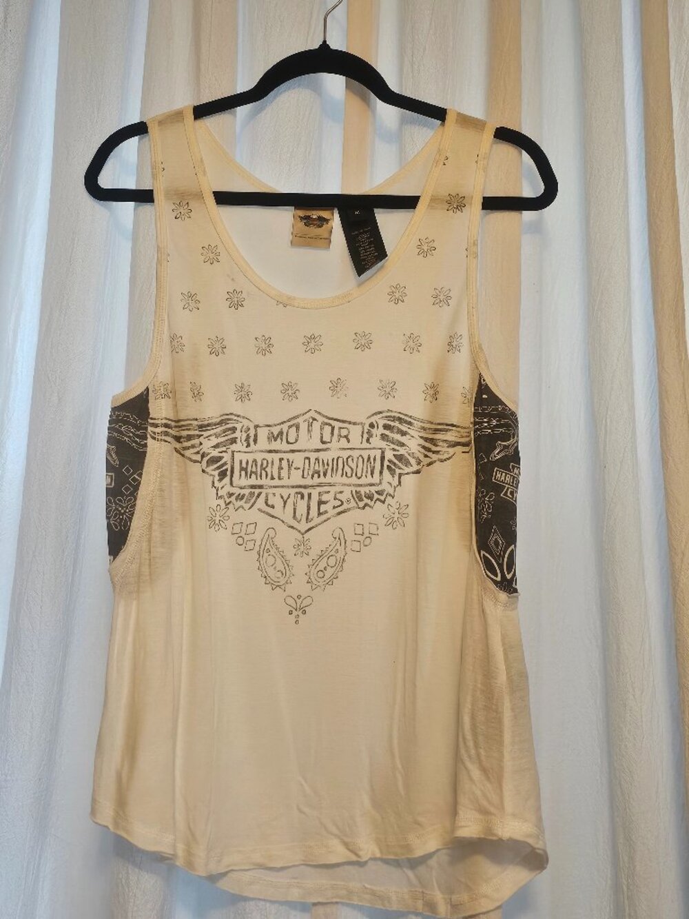 Harley Davidson Womens M Bandana Tank Rayon Linen Cream Boho